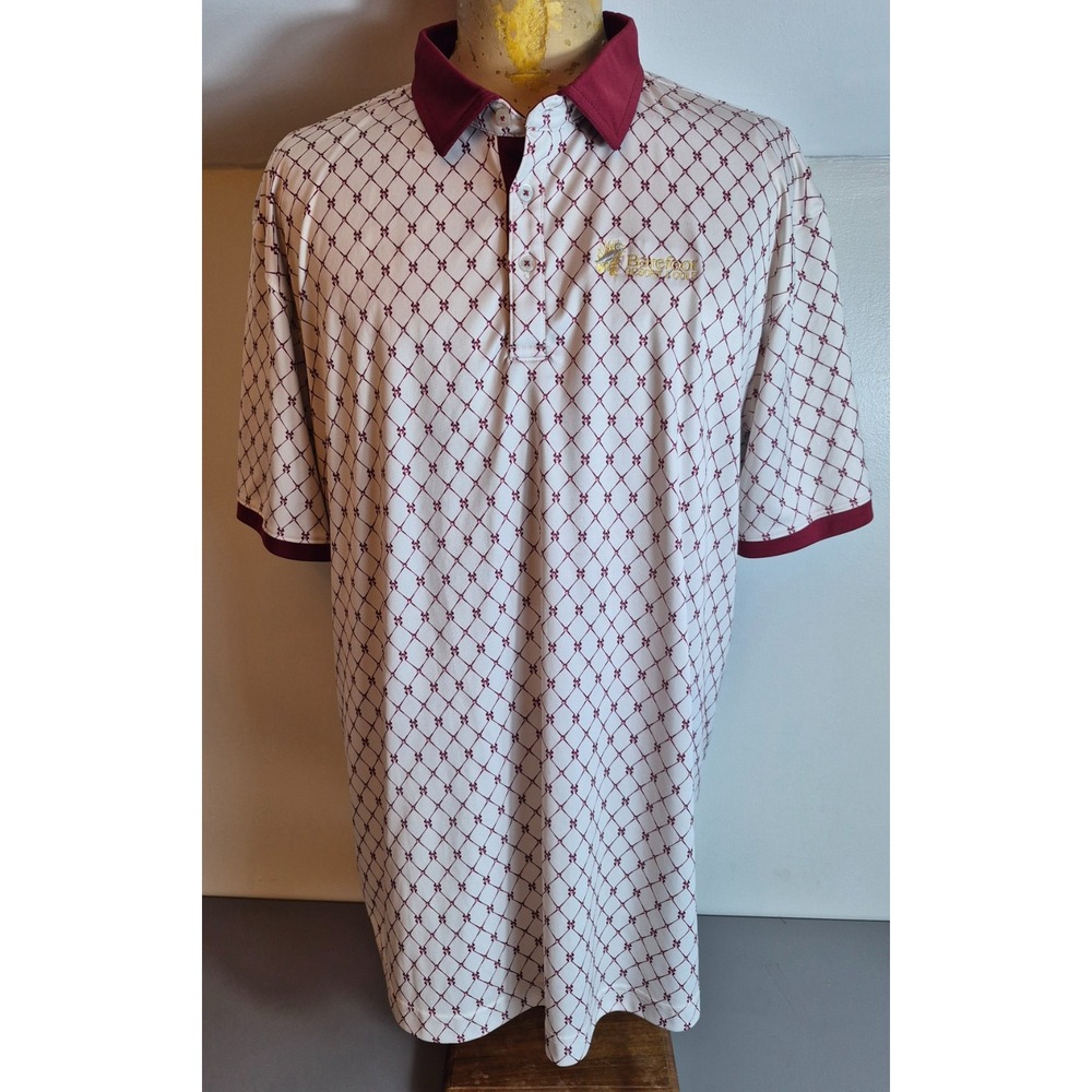 Swannies Golf Mens Polo Shirt Burgundy White Geometric XL Barefoot Resort Myrtle